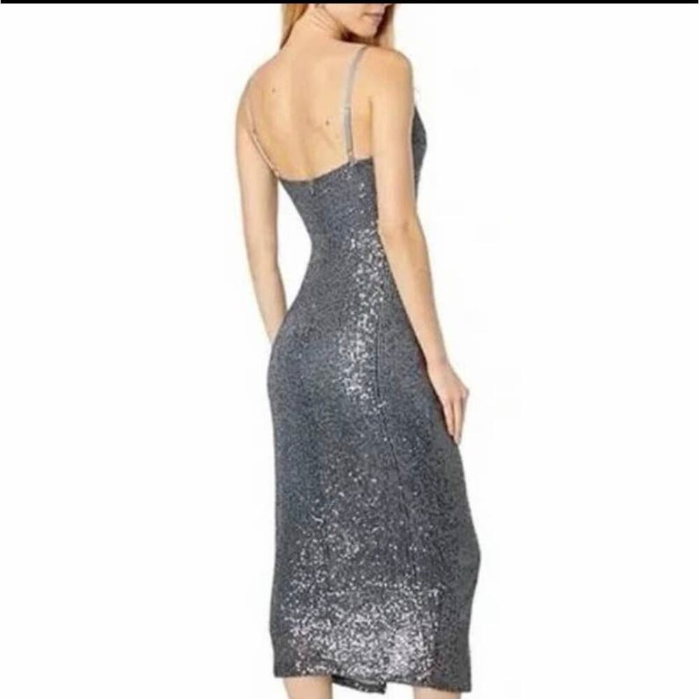 NWT Laundry by Shelli Segal Sequin Cowl Neck Slip Midi Dress 0 Gunmetal gray